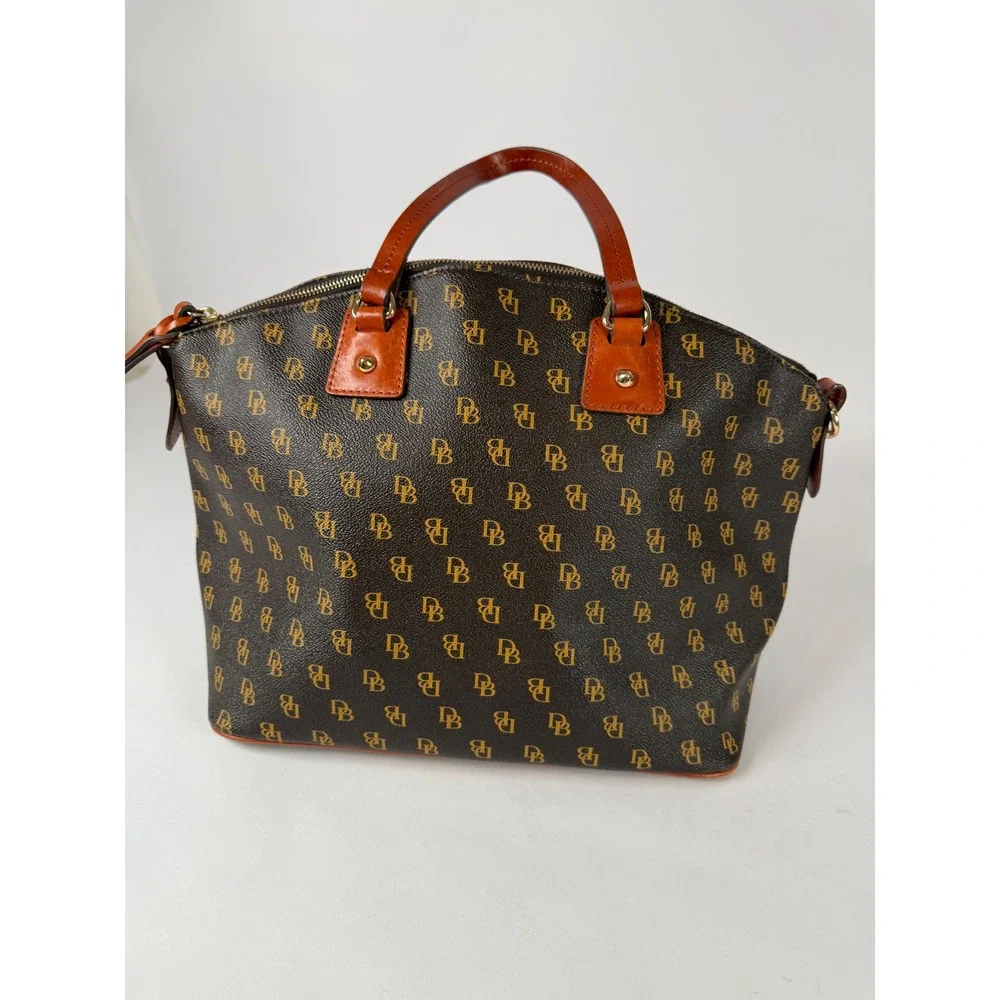 Dooney & Bourke Greta Greena Monogram Satchel Bag Brown Tmoro‎ Leather Trim